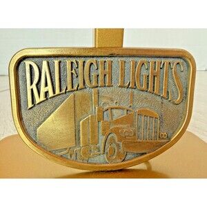 Vintage 1970s Raleigh Lights Cigarettes Semi Truck Brass Tone Belt Buckle USA